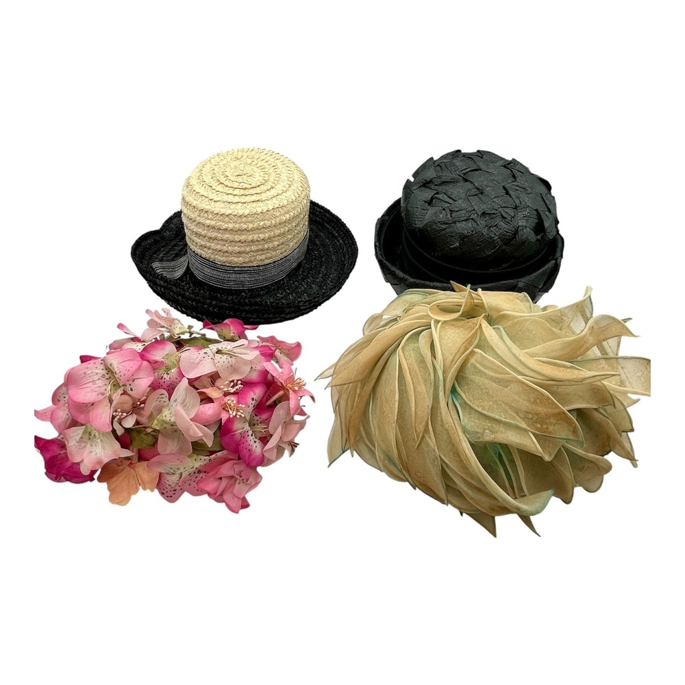 4 Vintage Hat Fascinator Mr John Caprice Mr Charles Floral Straw Organza MCM